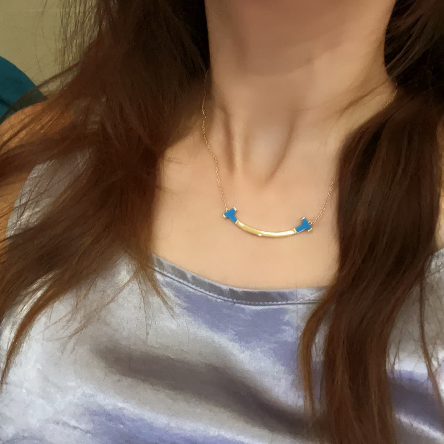 Tiffany & Co Blue Enamel Smile Bar Necklace
